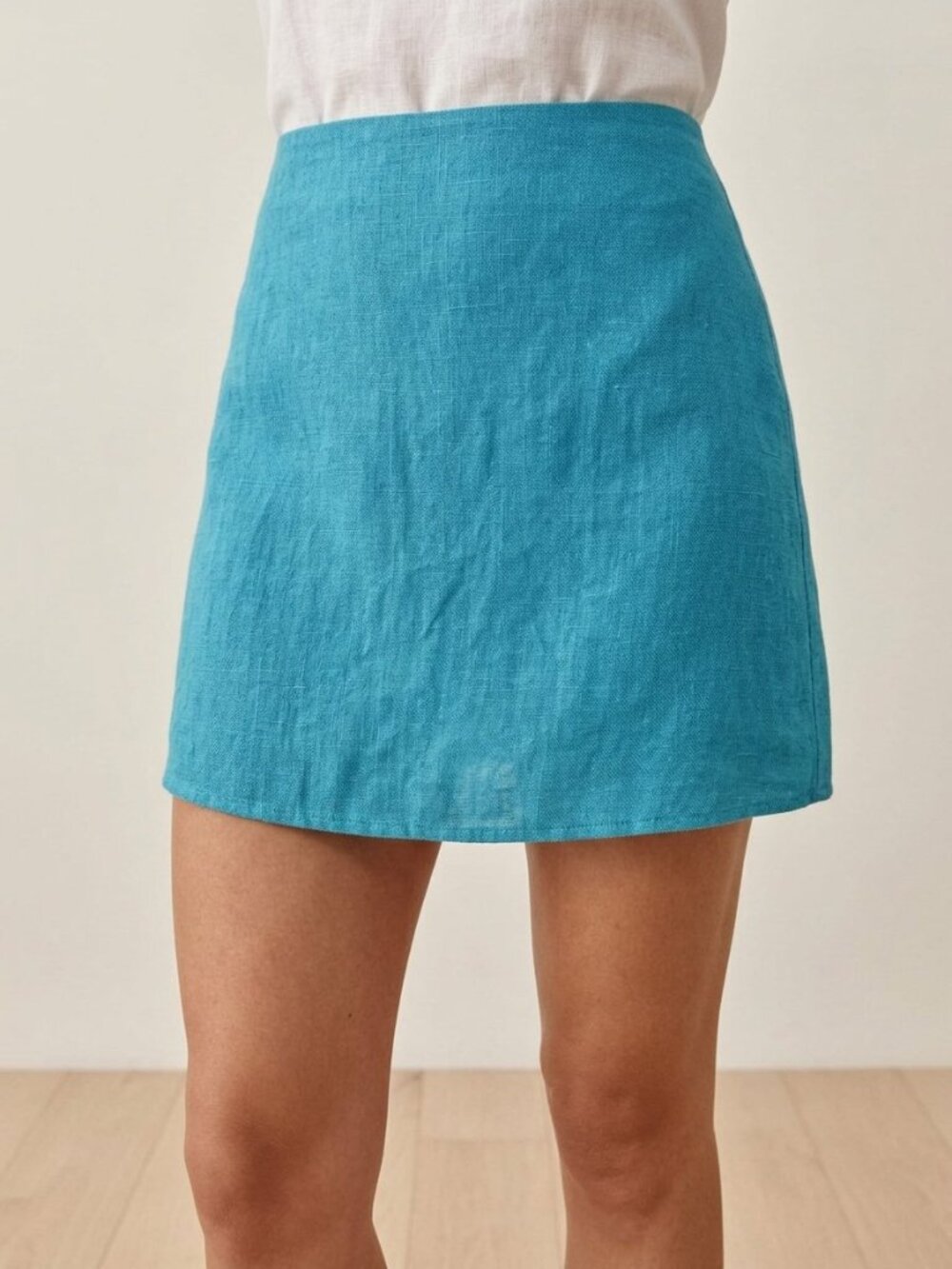 Reformation Veranda Linen Mini Skirt Turquoise Grotto A-Line | Size 2